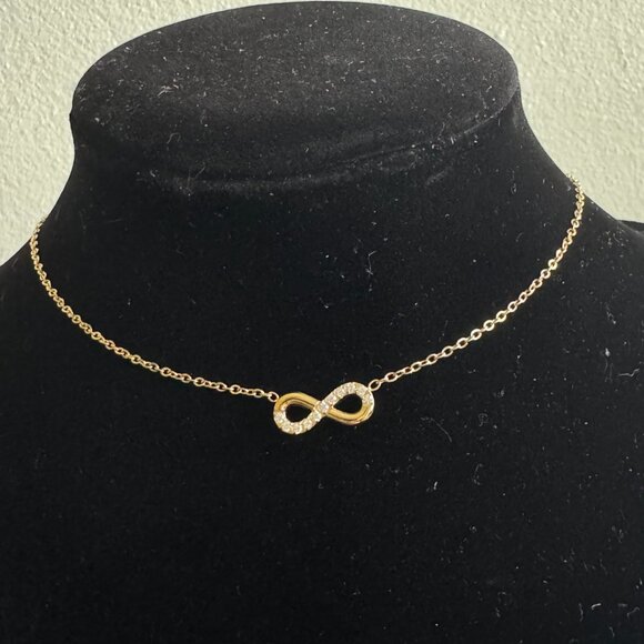 Gold Infinity Necklace with Cubic Zirconia Crystals - Picture 2 of 7
